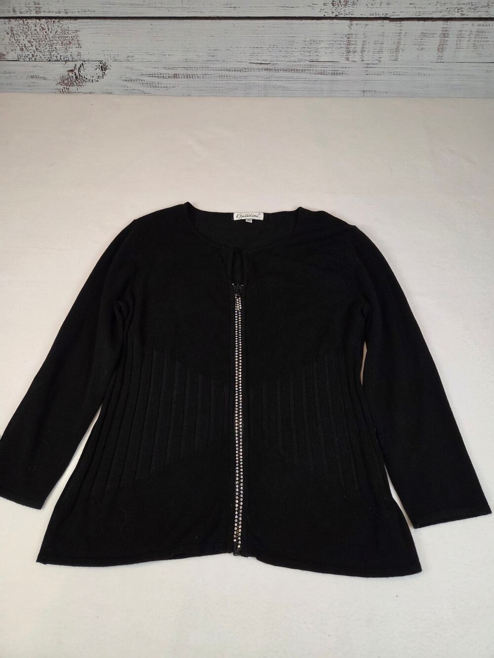 Belldini Black Ribbed Zip-Front Sweater Cardigan Jacket - Plus Size XL